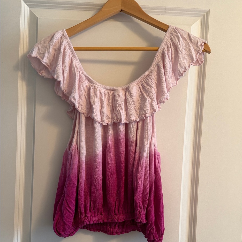Free People Pink Ombre Ruffle Top